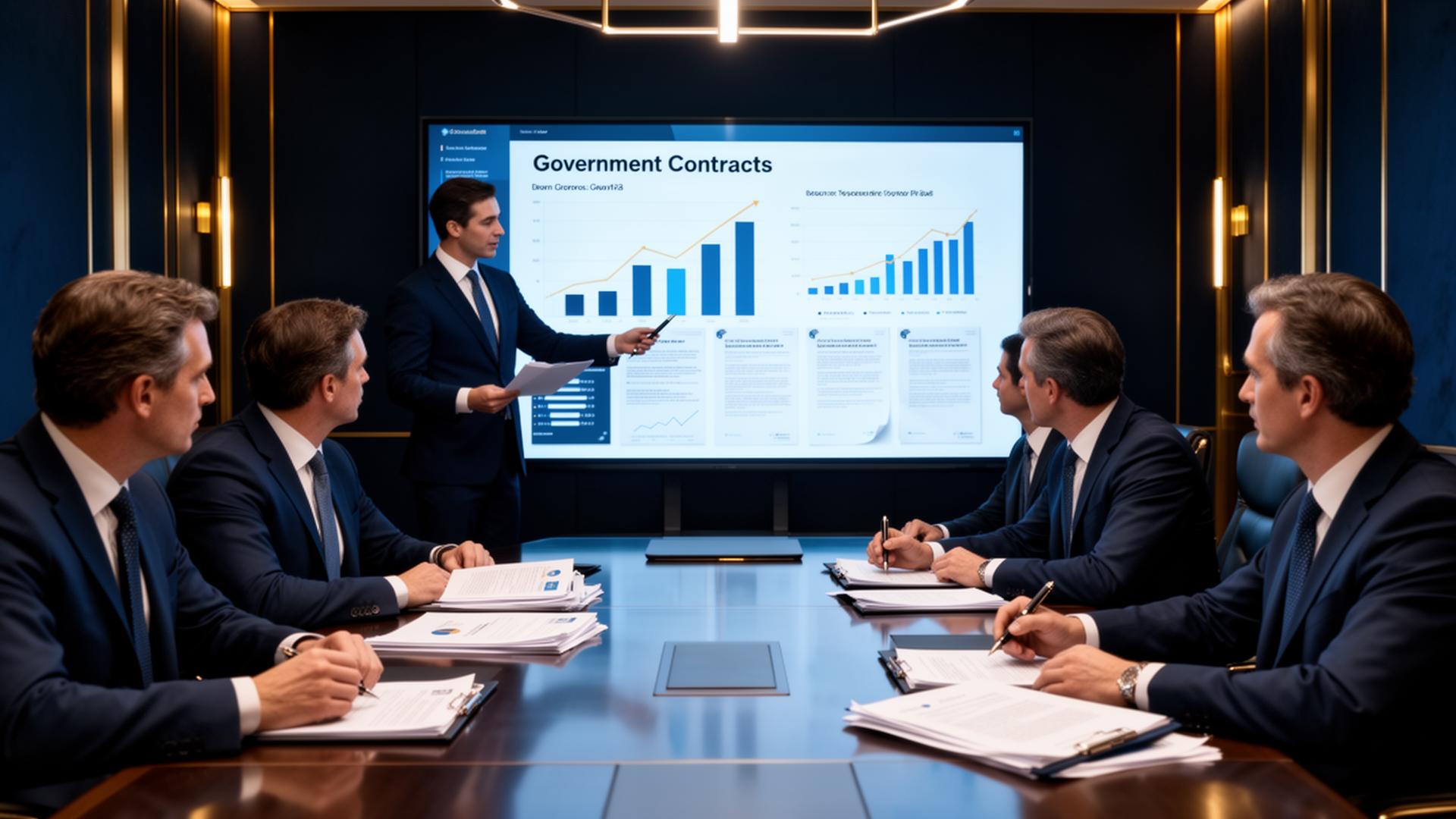 Equipe analisando contratos governamentais